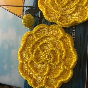 Yellow Floral Beaded Earrings